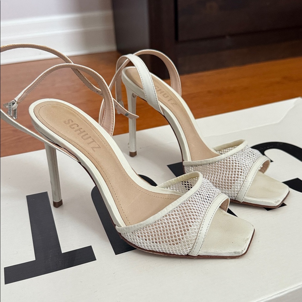 SCHUTZ White Mesh Strap Heels - Picture 2 of 2